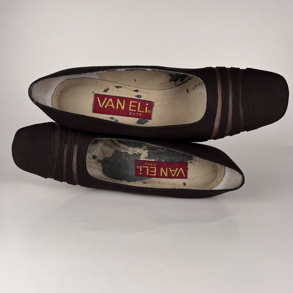 Vintage VAN ELi East Pumps Sz 6M Brown with 3 See-Through Stripes - Picture 8 of 12